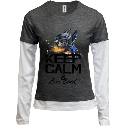 Женский лонгслив Комби с доберманом "ceep calm & be cool"