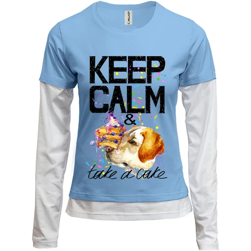 Женский лонгслив Комби с пойнтером "Keep calm & take a cake"