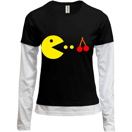 Женский лонгслив Комби Pacman с вишней
