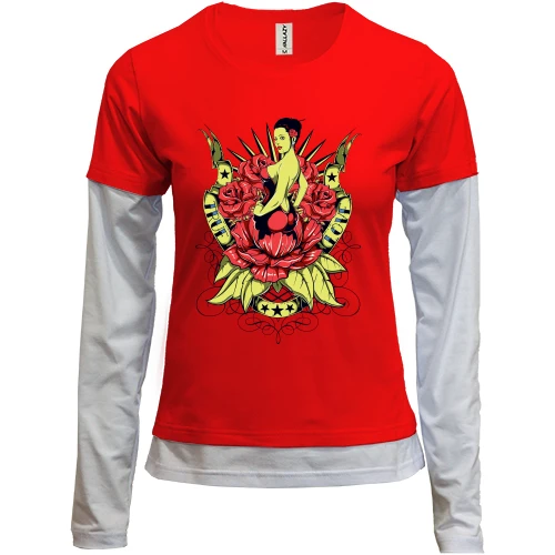 Женский лонгслив Комби Девушка в розах