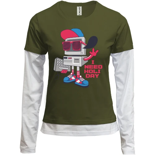 Женский лонгслив Комби Robot - I need holiday