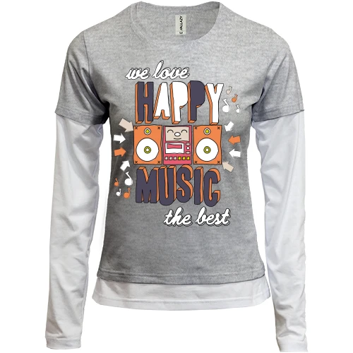 Женский лонгслив Комби, синий, We love happy music the best