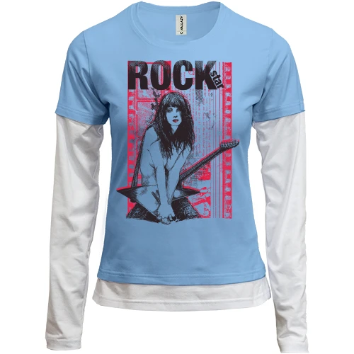Женский лонгслив Комби, синий, rock star girl