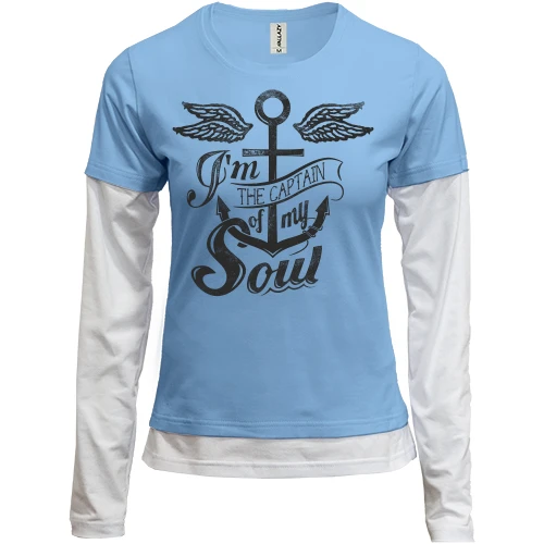Женский лонгслив Комби, синий, i'm the captain of my soul