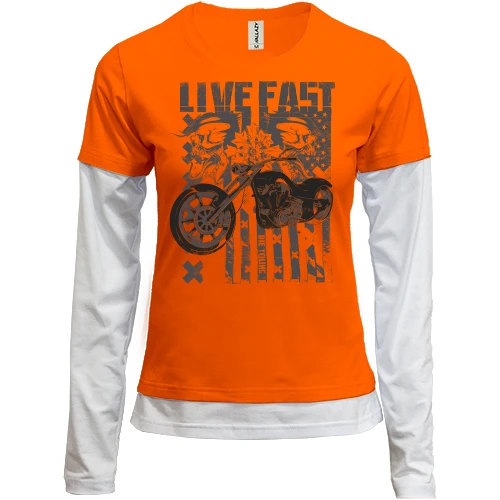 Женский лонгслив Комби, Оранжевый, live fast