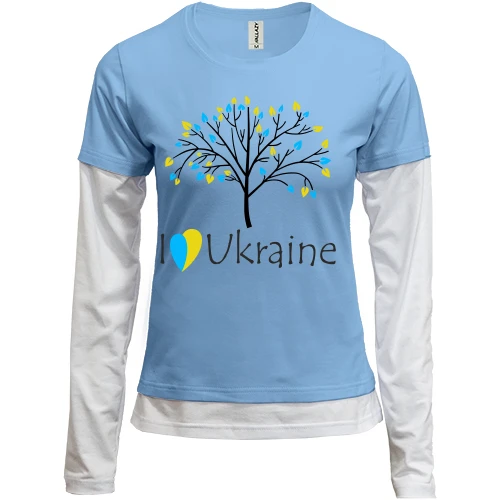 Женский лонгслив с двойным рукавом с деревом и надписью «I love Ukraine»