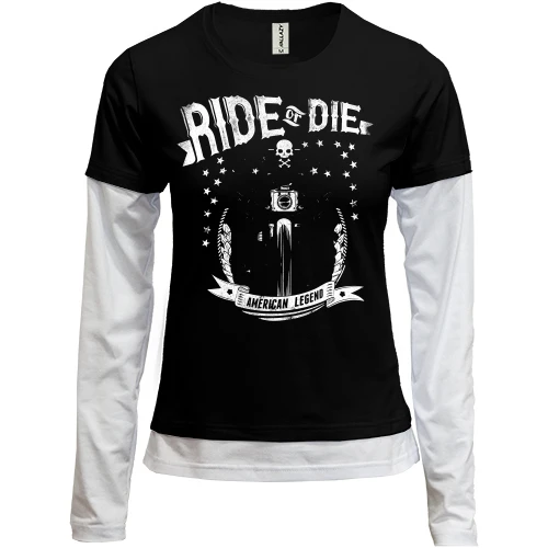 Женский лонгслив Комби, черный, ride or die american legend