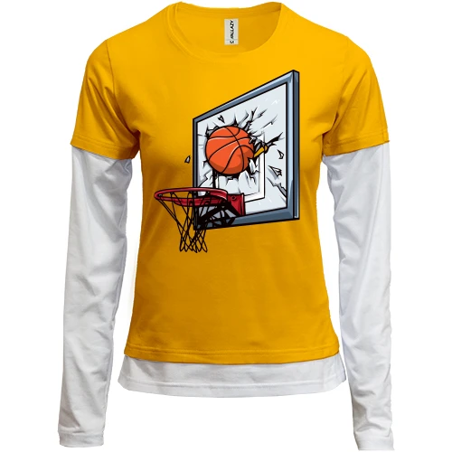 Жіночий лонгслів Комбі, Жовтий, з нищівним баскетбольним м'ячем