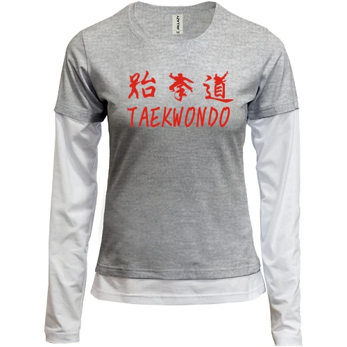 Женский лонгслив Комби с красной надписью taekwondo