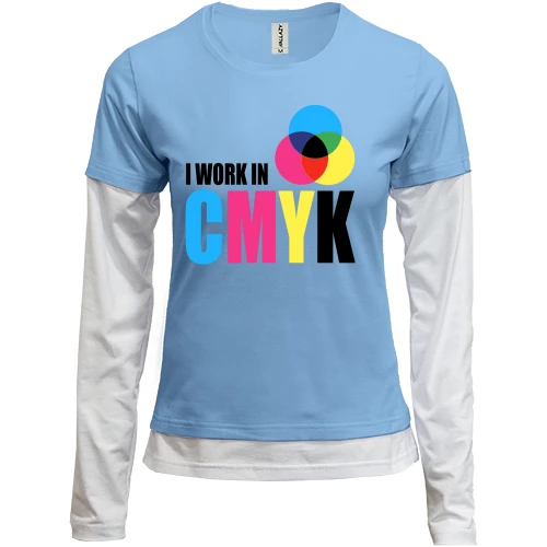 Жіночий лонгслів Комбі з написом "i work in CMYK"