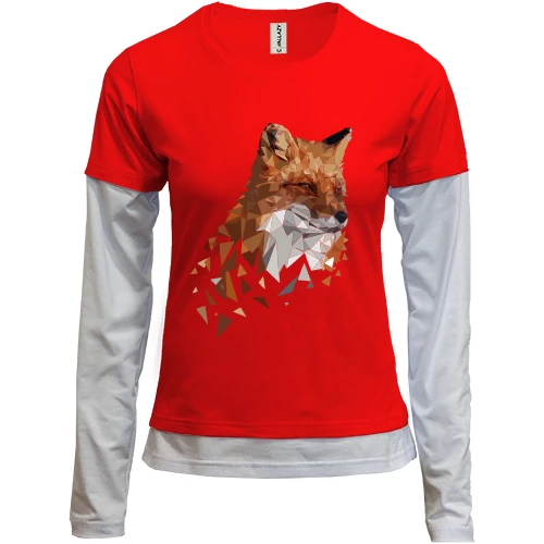 Женский лонгслив Комби, Красный, с дизайнерской лисицей