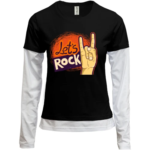 Женский лонгслив Комби, черный, с надписью Let`s rock