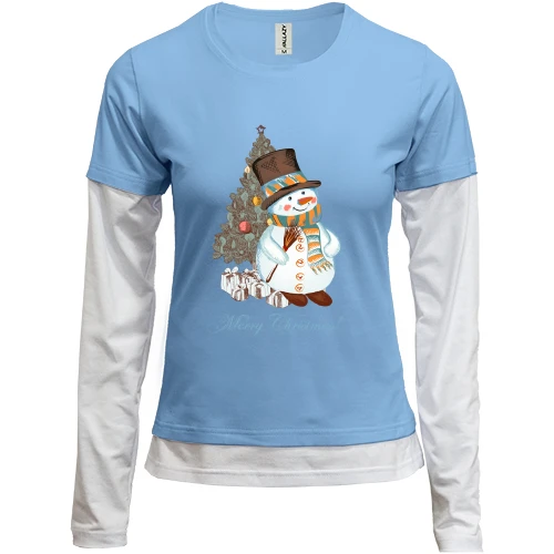 Женский лонгслив Комби со снеговиком "Merry Christmas!"