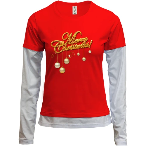 Женский лонгслив Комби с надписью "Merry Christmas!" и шарами