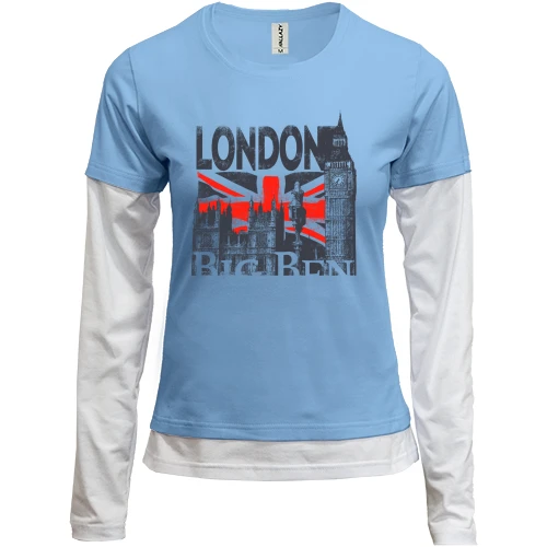 Женский лонгслив Комби, синий, с надписью "London Big Ben"