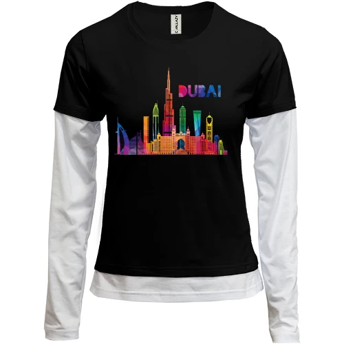 Женский лонгслив Комби, черный, с надписью "Dubai"