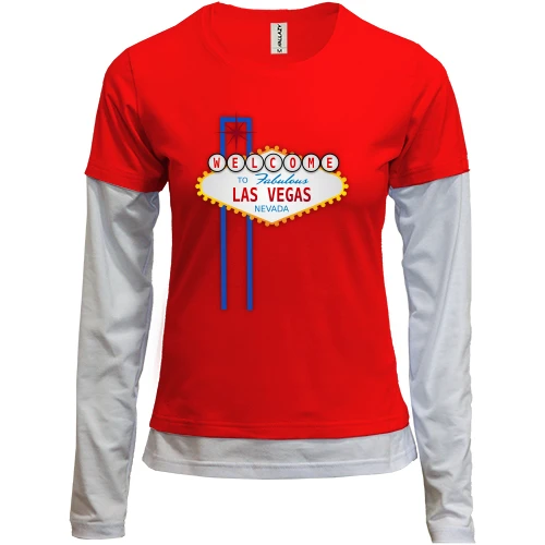 Женский лонгслив Комби, красный, c указателем "welcome to Las Vegas"