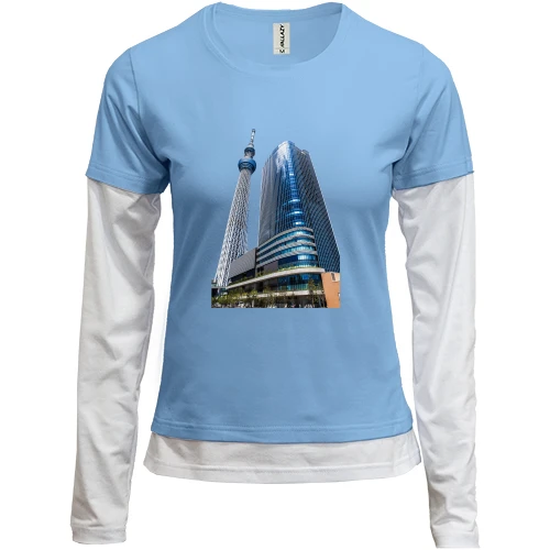 Женский лонгслив Комби, синий, c Tokyo Skytree Sky Tower