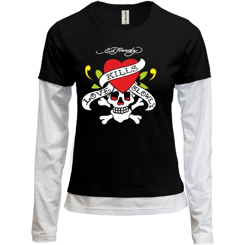 Жіночий лонгслів Комбі, Чорний, Ed Hardy