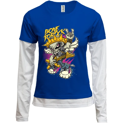 Женский лонгслив Комби, синий, с рокером "bone to rock"