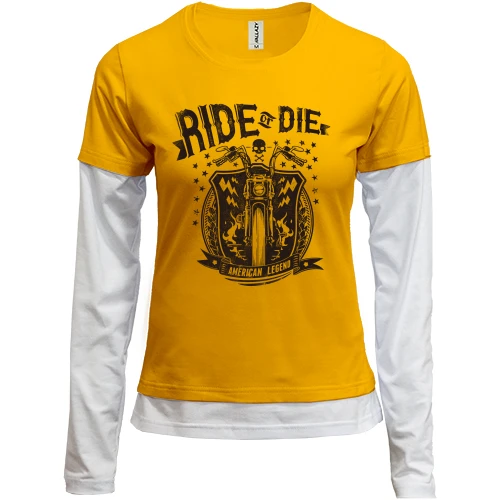 Женский лонгслив Комби с мотоциклом "ride or die"