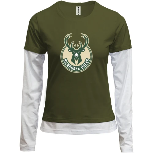 Женский лонгслив Комби, хаки, Milwaukee Bucks