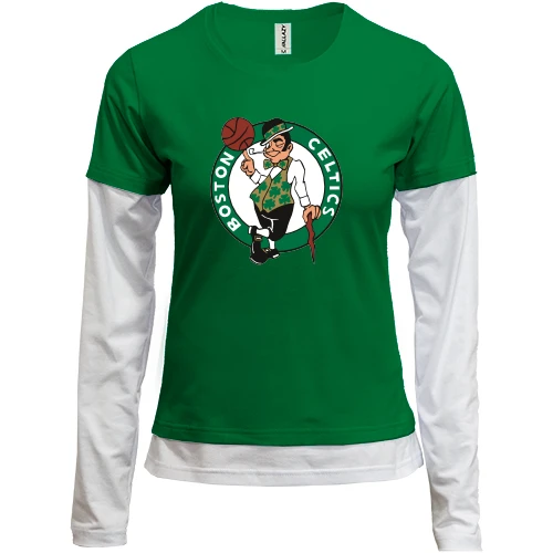 Женский лонгслив Комби, зеленый, с лепреконом Boston Celtics