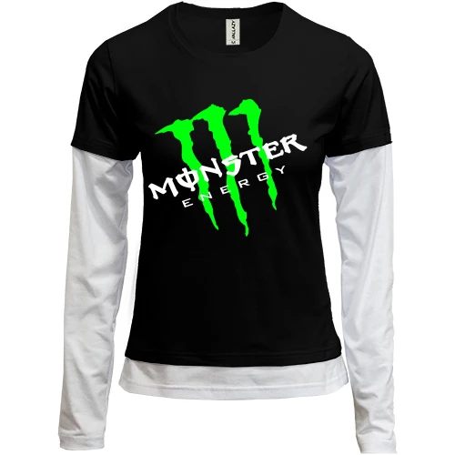 Жіночий лонгслів Комбі, Чорний, Monster energy (навскіс)
