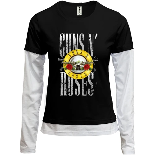 Жіночий лонгслів Комбі, Чорний, з написом і лого Guns n` roses