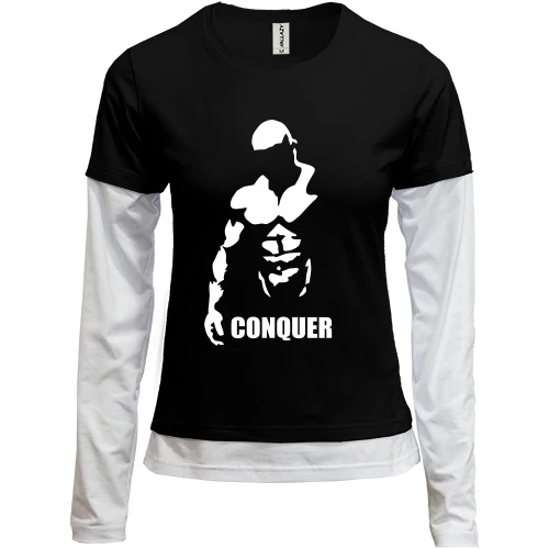 Женский лонгслив Комби с силуэтом атлета и надписью «Conquer»