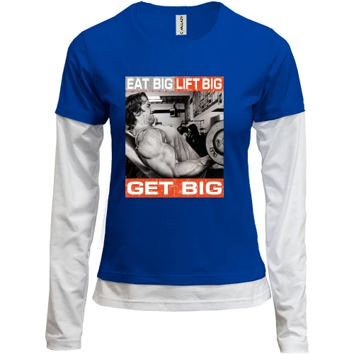 Женский лонгслив Комби, Синий, с Шварценеггером "Get Big"