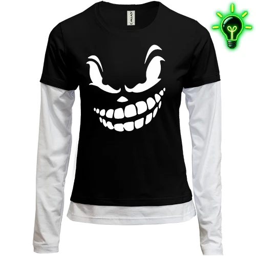 Женский лонгслив Комби, черный, Angry smile (Helloween style)