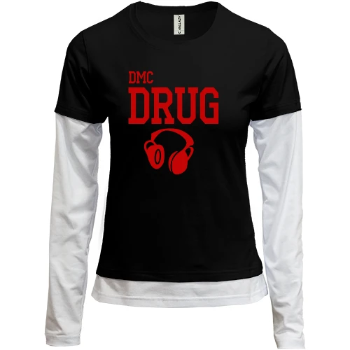 Женский лонгслив Комби, черный, с наушниками "dmc drug"