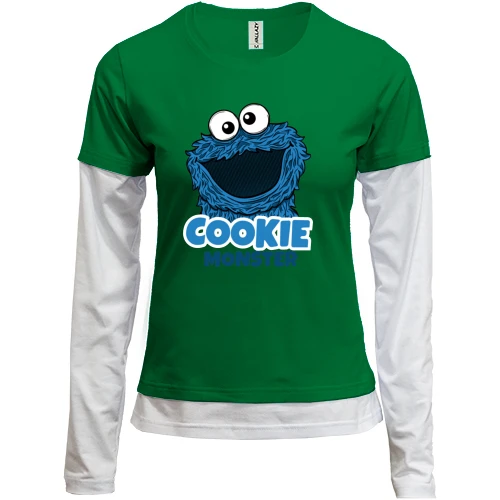 Женский лонгслив Комби Cookie Monster с большой головой и надписью