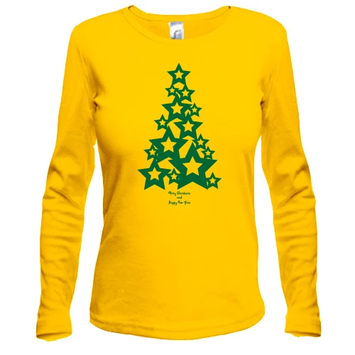 Жіночий лонгслів з ялинкою "merry christmas & happy new year"