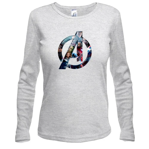 Женский лонгслив, Серый меланж, с Мстителями (Avengers)