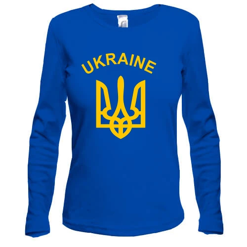 Жіночий лонгслів, Синій, з написом «Ukraine» і тризубом