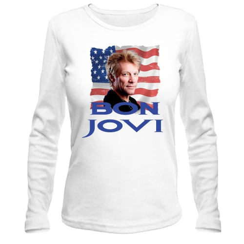 Женский лонгслив, белый, Bon Jovi с флагом