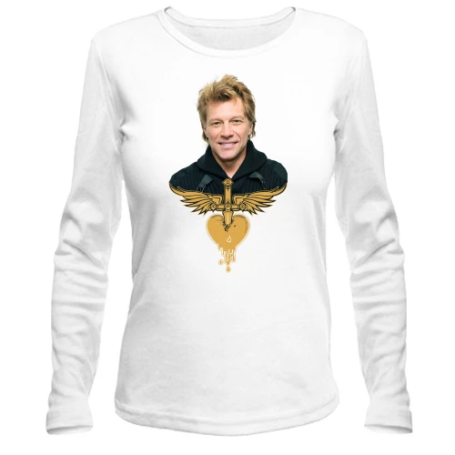 Женский лонгслив, белый, Bon Jovi с лого