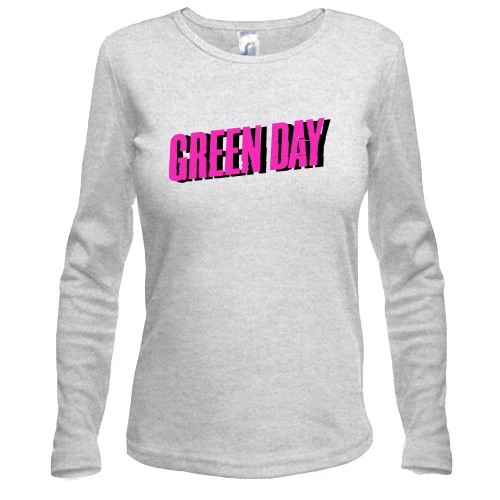 Жіночий лонгслів, сірий меланж, Green day рожевий логотип
