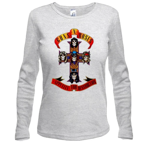 Жіночий лонгслів, сірий меланж, Guns N’ Roses - Appetite for Destruction