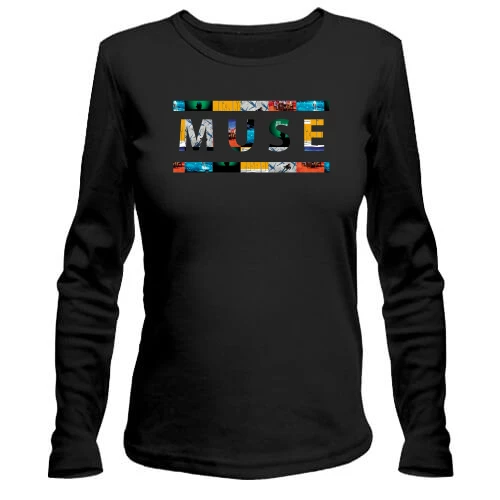 Женский лонгслив, Черный, Muse (коллаж)