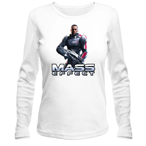 Женский лонгслив, Белый, Mass Effect Капитан Шепард