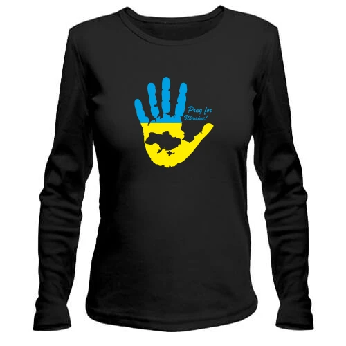 Женский лонгслив с фразой «Pray for Ukraine», ладонью и картой