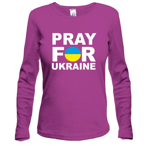 Женский лонгслив с надписью «Pray for Ukraine» в сине-жёлтом круге
