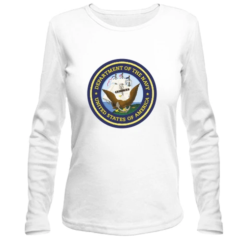 Женский лонгслив, Белый, NAVY (logo big)