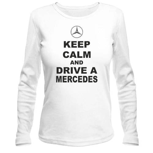 Женский лонгслив, Белый, Keep calm and drive a Mercedes