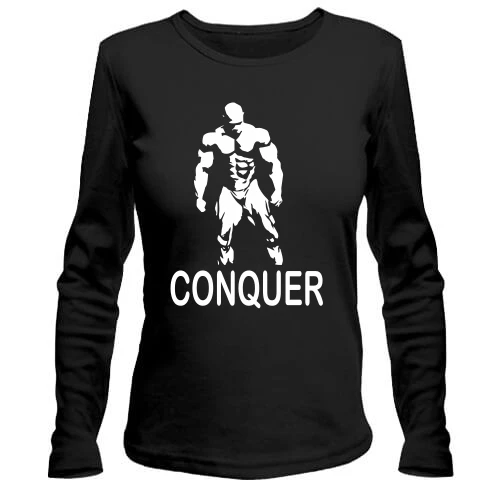 Жіночий лонгслів з бодібілдером і написом «Conquer»