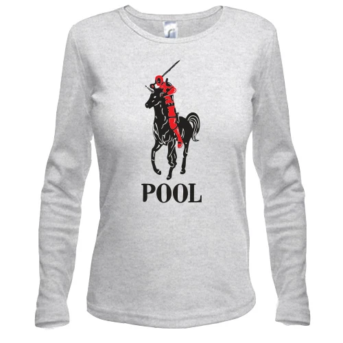 Женский лонгслив, Белый, с надписью "Pool" Дэдпул