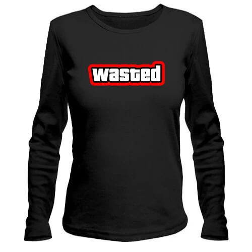 Женский лонгслив, черный, с надписью "wasted"
